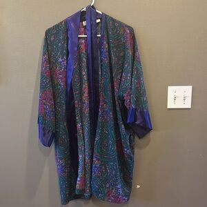VINTAGE VICTORIAS SECRET BOHO PAISLEY PATTERN KIMONO SHORT ROBE LOUNGEWEAR OS